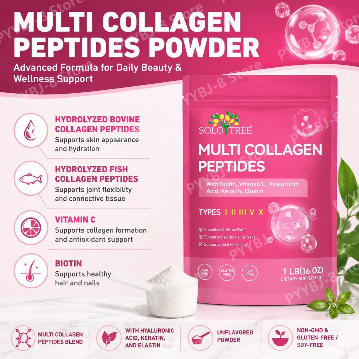Vitamin C Powder - Порошок SoloTree Multi Collagen Peptides с